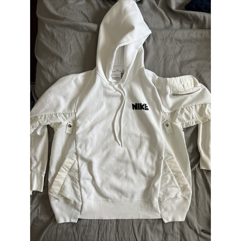 Sacai White Hooded Sweatshirt with Black Logo